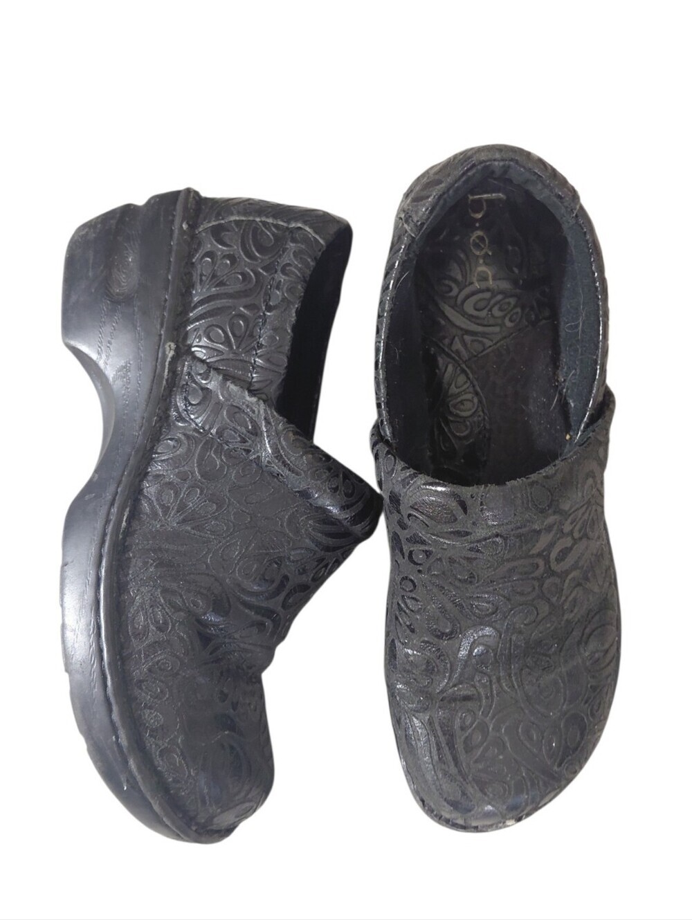b.o.c. Black Embossed Floral Slip-On Clogs Size 10